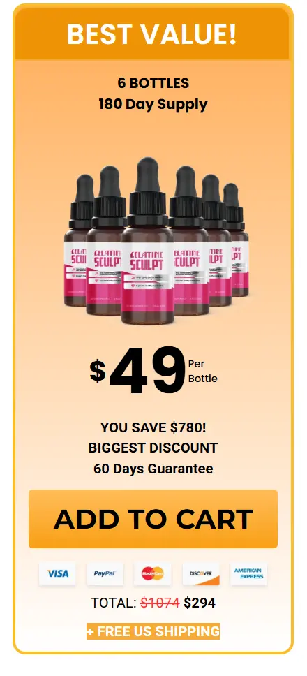 Gelatine Sculpt 6 bottle best value package 180-day supply with free shipping